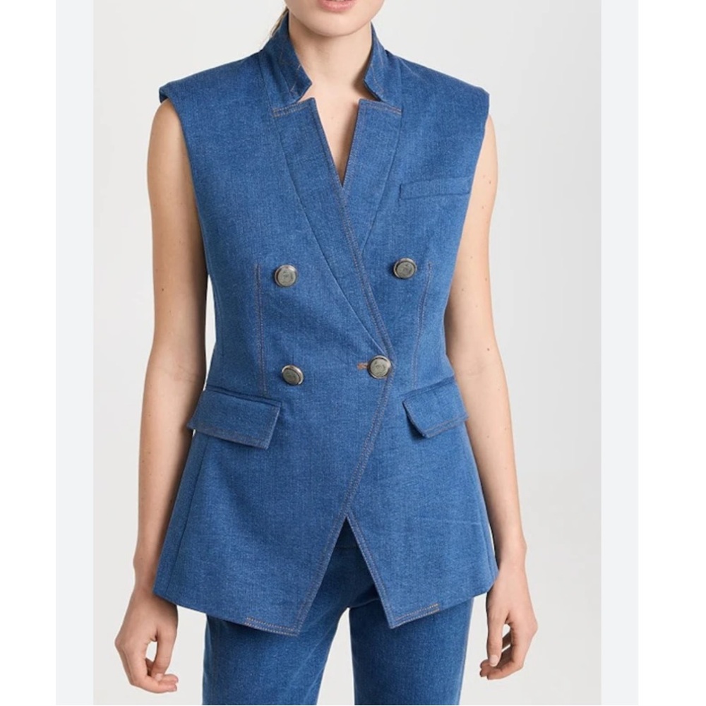Jason Wu double breasted denim vest with gold buttons